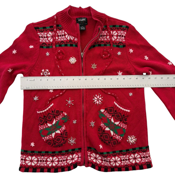 Vintage Design Originals Studio Joy Christmas Sweater Red Mittens Women's M - Picture 12 of 14